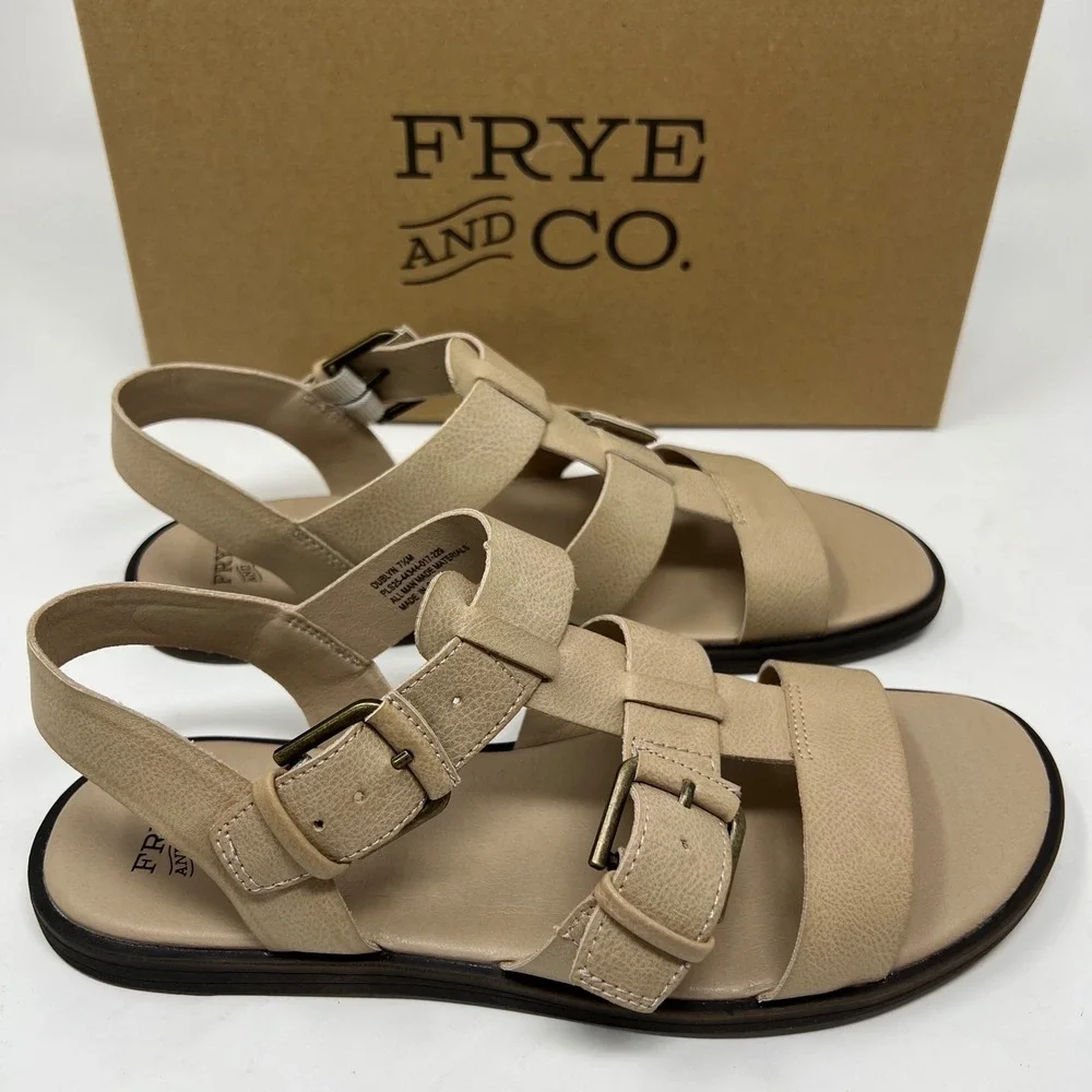NWT‎ FRYE AND CO Dublyn Sandals Women 7.5 Taupe Gladiator Buckle FO10211 NIB New